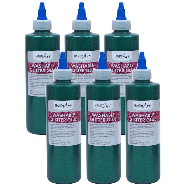 Handy Art Washable Glitter Glue, 8 oz., Green, PK6